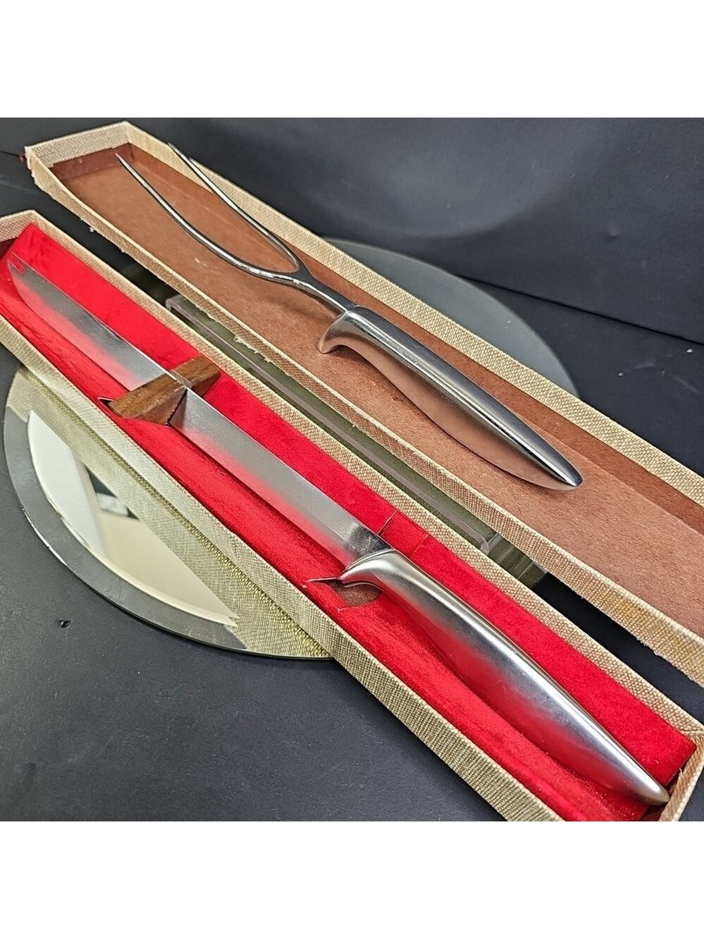 Vintage GERBER LEGENDARY BLADES CARVING SET Snickersnee Knife & Ron Fork USA